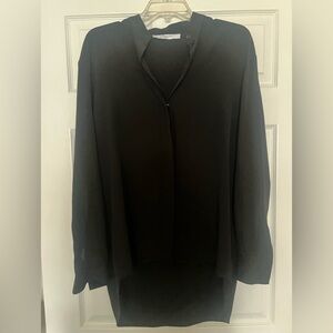 Givenchy Black silk Button-Up band collar Blouse high low w embossed buttons Med